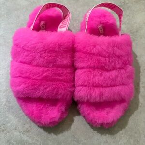 UGG Women's or Youth Hot Pink Fluffy Slippers